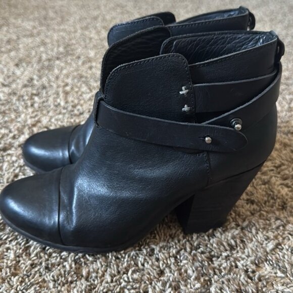 Rag & Bone Harrow Leather Ankle Boots Blacks Heels Size 37 1/2 - Picture 3 of 14